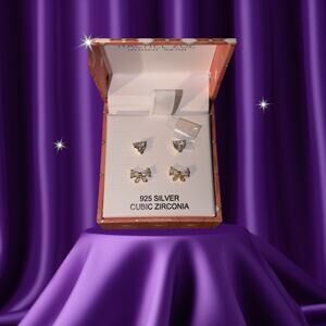 Rachel Zoe 925 Sterling Silver Cubic Zirconia Stud Earrings Set of 2 (Gold Tone)
